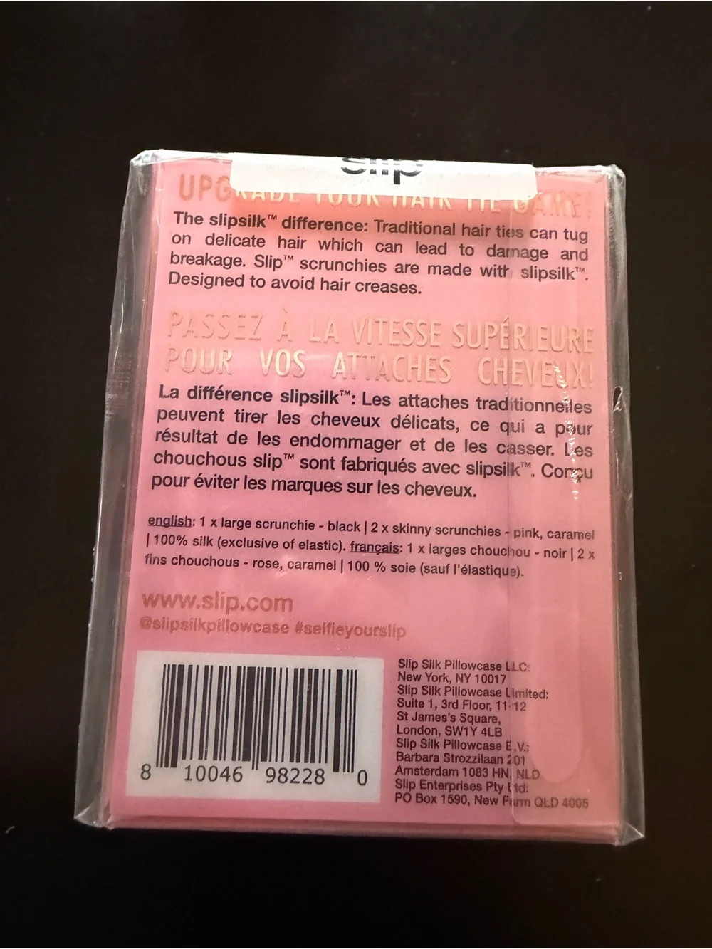 New Slip Pure Silk 3-Pack Hair Scrunchies Large Black 2 Skinny Pink & Carmel